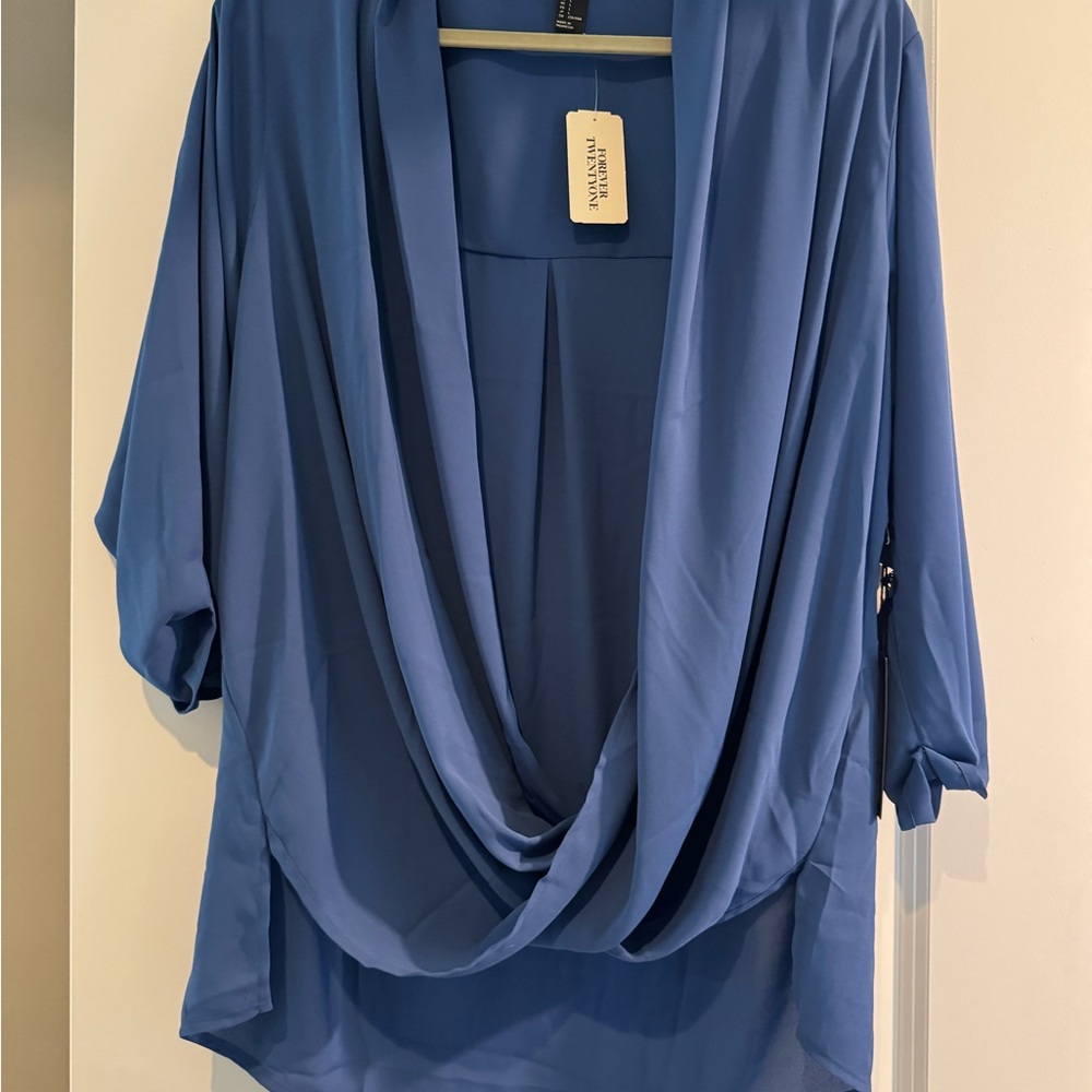 Elegant Blue Draped Women's Top